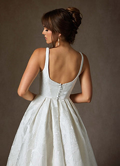 Azazie Ruby Wedding Dresses Diamond White Ball-Gown with Pockets Floral Jacquard Dress image10