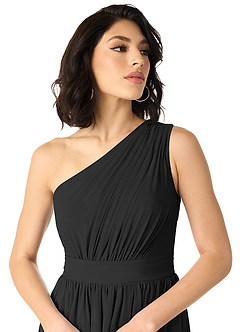 Azazie Mathilda Robes de demoiselle d'honneur Robe Trapèze en Mousseline de soie Ue épaule Noir image4