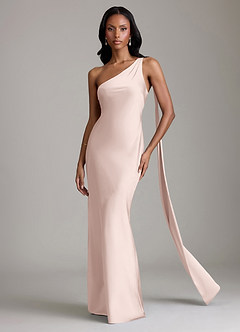 Azazie Galinda Suknie dla druhen Syrena Jedno ramię Satyna elastyczna Do ziemi Sukienka image4