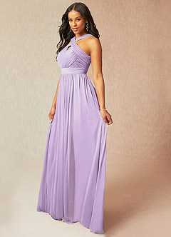 Azazie Hillian Bridesmaid Dresses Lilac A-Line Halter Pleated Mesh Dress image3