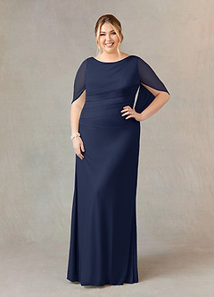 Azazie Belladonna vestidos de madre de la novia Vestido de Azul Marino Oscuro de Malla de Sirena con Cuello en V Plisado image7