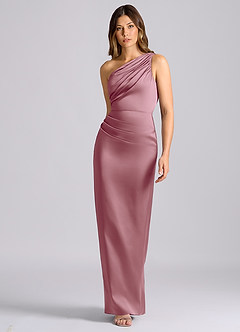 Azazie Akilah Bridesmaid Dresses Vintage Mauve Mermaid One Shoulder Stretch Satin Dress image4