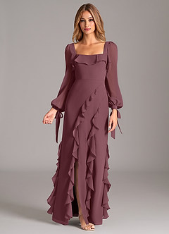 Azazie Candice Bridesmaid Dresses Sangria A-Line Long Sleeve Chiffon Dress image1