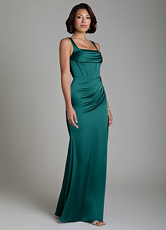 Azazie Amora Bridesmaid Dresses Peacock Mermaid Corset Stretch Satin Dress image5