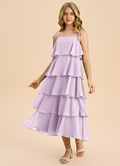 Azazie Shortcake Junior Jurk van Chiffon met A-Lijn Boog Frosted Lila image1