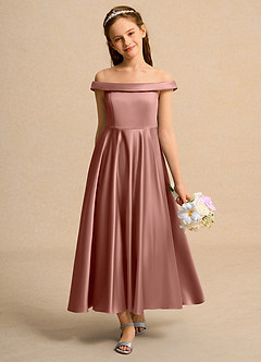 Azazie Teeny Girl Flower Girl Klänningar Klä A-Line i Matt satäng Plisserad image3