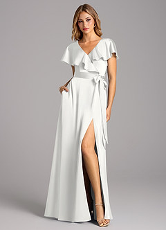 Azazie Lainey Bridesmaid Dresses White A-Line with Pockets Stretch Satin Dress image3