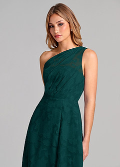 Azazie Phaedra Bridesmaid Dresses Pine A-Line One Shoulder Floral Burnout Dress image7