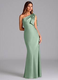 Azazie Yuanna Bridesmaid Dresses Agave Mermaid One Shoulder Stretch Satin Dress image5