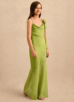 Azazie Kai Girls Formal Flower Girl Dresses Lemongrass Sheath Pleated Stretch Satin Dress image4