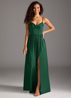 Azazie Zeya Bridesmaid Dresses Dark Green A-Line Pleated Stretch Satin Dress image8