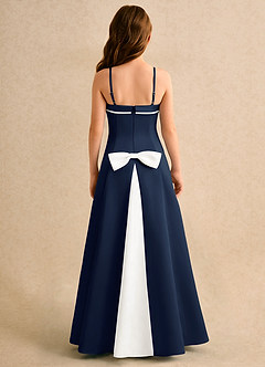 Azazie Izel Girls Formal Flower Girl Dresses Ivory Dark Navy A-Line Pleated Matte Satin Dress image7