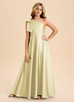 Azazie Penguin Junior Abito A-Line in Raso Elasticizzato Fiocco Sorbetto Al Limone image3