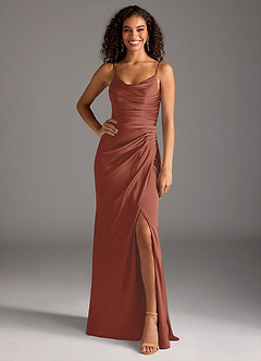 Azazie Deandra Bridesmaid Dresses Auburn Mermaid Pleated Stretch Satin Dress image6