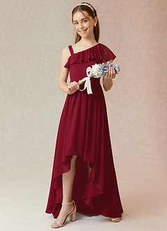 Azazie Mango Junior Burgundy A-Line Ruched Chiffon Dress image2