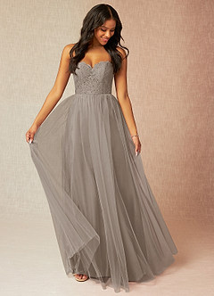 Azazie Roni Bridesmaid Dresses Taupe A-Line Sweetheart Neckline Tulle Convertible Dress image1