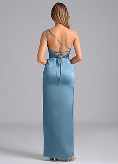 Azazie Naria Brautjungfernkleider Etui One-Shoulder Stretch-Satin Kleid Stahlblau image6
