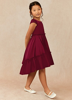 Azazie Lee Flower Girl Dresses Burgundy A-Line Bow Stretch Satin Dress image3