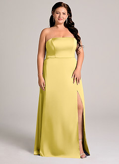Azazie Wren Jurken voor bruidsmeisjes Converteerbaar Jurk van Stretch Satijn met A-lijn Strapless Kanarie image9