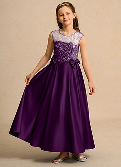 Azazie Candy Girl vestidos de niña de las flores Vestido de Uva de Satin Mate de Princesa con Lazo image4