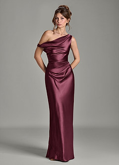 Azazie Emerson Bridesmaid Dresses Cabernet Mermaid Off the Shoulder Metallic Satin Dress image3