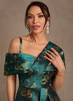 Azazie Nonie Abiti per la Madre della Sposa Abito A-Line in Jacquard Floreale Spalle Scoperte Verde Intenso image5