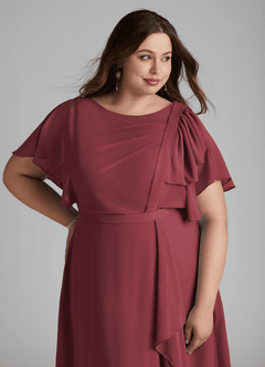 Azazie Aaliyah vestidos de dama de honor modestos Vestido de Corte En A Plisado Scoop Hasta el suelo Gasa image11