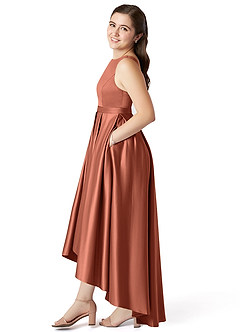 Azazie Inaya Junior A-Linie Gürtel/Schärpe Stretch-Satin Kleid Lehm image4