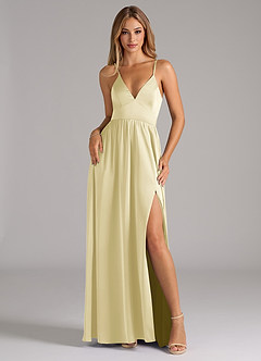 Azazie Aaida Vestidos de damas de honor Vestido de Sorbete De Limón de Satén Elástico de Corte en A con Corsé image1