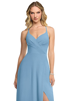 Azazie Davis Bridesmaid Dresses Steel Blue A-Line V-Neck Chiffon Dress image4