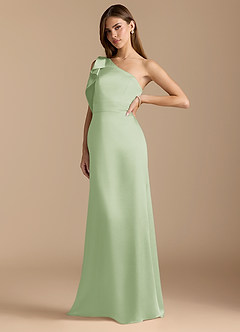 Azazie Rinna Bridesmaid Dresses Dusty Sage Mermaid Ruched Metallic Satin Dress image4