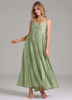 Azazie Raychelle Bridesmaid Dresses Dusty Sage A-Line Pleated Stretch Satin Dress image3