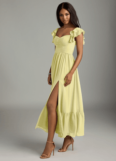 Azazie Anaya Bridesmaid Dresses Lemon Sorbet A-Line Pleated Chiffon Dress image4