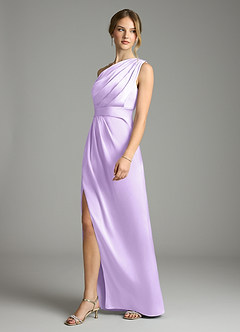 Azazie Emorie Final Sale Lilac Sheath One Shoulder Stretch Satin Dress image3