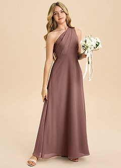 Azazie Phaedra Junior Espresso A-Line Pleated Chiffon Dress image6