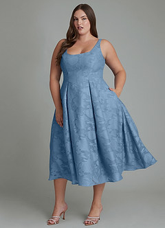 Azazie Amalie Brautjungfernkleider A-Linie Plissee Blumen-Burnout Kleid Stahlblau image7
