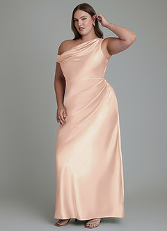 Azazie Emerson Bridesmaid Dresses English Rose Mermaid Off the Shoulder Metallic Satin Dress image11