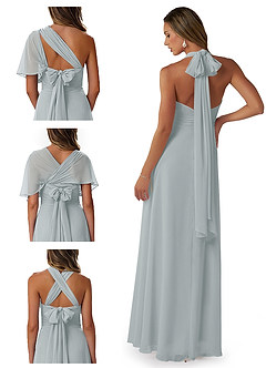 Azazie Fifi Vestidos de damas de honor Vestido de Gris Delfín de Gasa de Corte En A Convertible con Sin tirantes image8