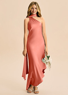 Azazie Briony Junior Etui Plissee Stretch-Satin Kleid Lachsrosa image5