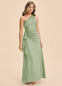 Azazie Kayden Junior Dusty Sage Sheath Ruched Stretch Satin Dress image6