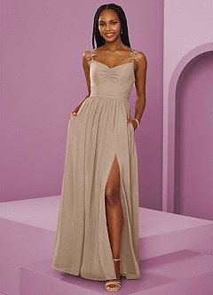 Barbie ♥ Azazie Abiti da Damigella Abito A-Line in Chiffon Plissettato Taupe image9