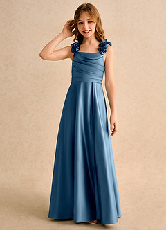 Azazie Rosita Junior Formal Robe Demoiselle D'honneur Fillette Robe Trapèze en Mat Satiné Plissée Bermude image6