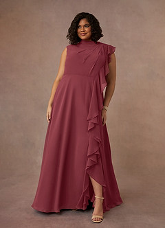 Azazie Narine Mother of the Bride Dresses Merlot A-Line High Neckline Pleated Chiffon Dress image8