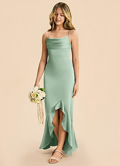 Azazie Magnolia Junior Agave Sheath Ruched Stretch Satin Dress image6