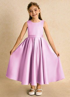 Azazie Junebuj vestidos de niña de las flores Vestido de Rosa Caramelo de Satin Mate de Princesa con Plisado image4