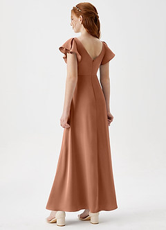 Azazie Omari Junior Bronzer A-Line Pleated Stretch Satin Dress image2