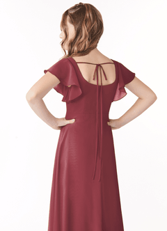 Azazie Bondi Junior Merlot A-Line Bow Chiffon Dress image3