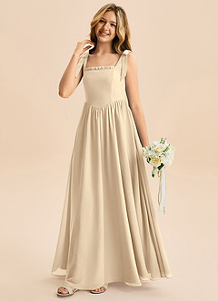 Azazie Delia Junior Abito A-Line in Chiffon Fiocco Champagne image4