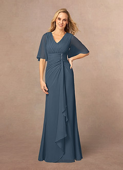 Azazie Carson Mother of the Bride Dresses Neptune A-Line V-Neck Lace Chiffon Dress image1