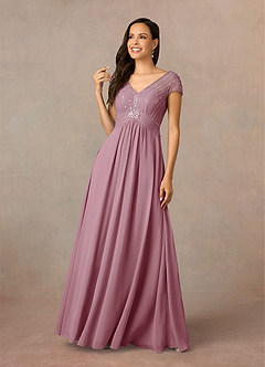 Azazie Star Mother of the Bride Dresses Vintage Mauve A-Line V-Neck sequins Chiffon Dress image1